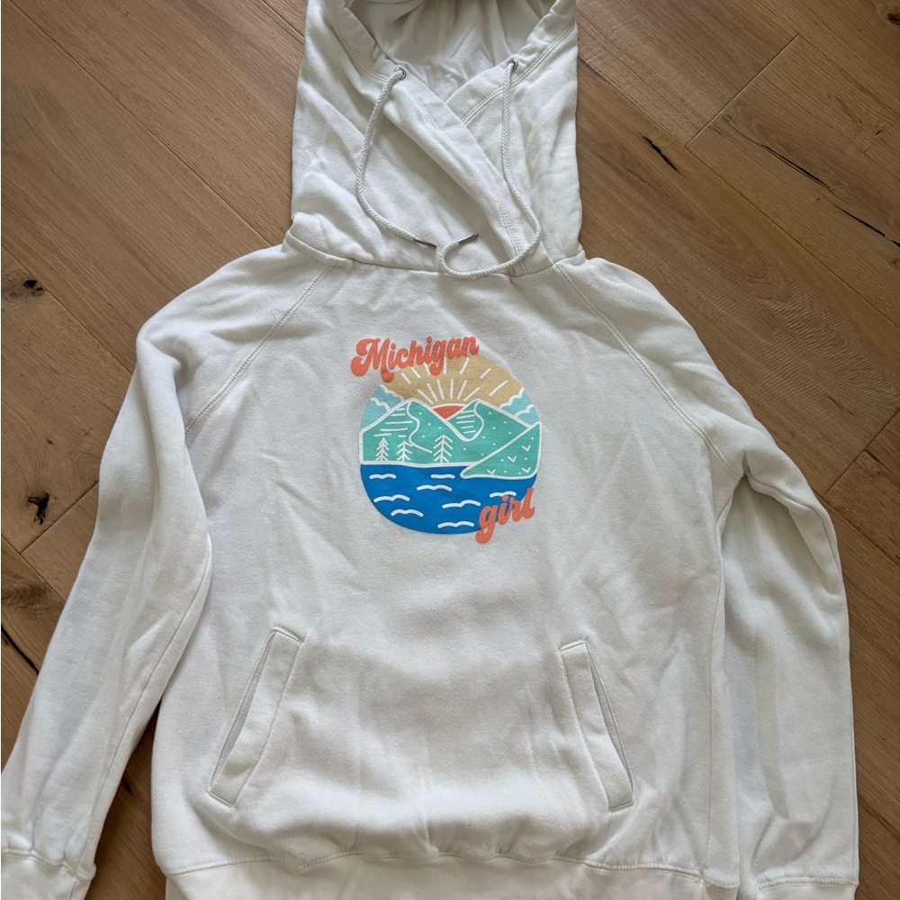 White Michigan Girl Hoodie with Graphic Print